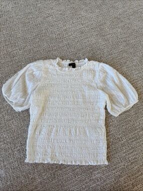 JCrew Smocked Puff-Sleeve White Women's Top